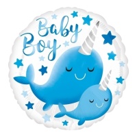 Globo redondo de narval azul con mensaje de Baby Boy de 43 cm - Anagram