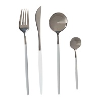 Cubertería vintage plata y blanco - 8 unidades