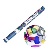 Cañón de confeti de colores y serpentinas metalicas de 60 cm