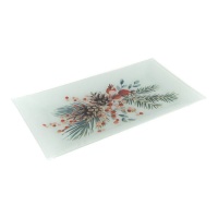 Plato de 35 x 20 cm de cristal de acebo y bayas rojas