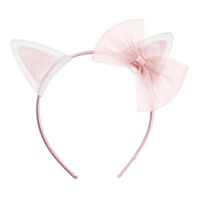 Diadema de gatita blanca con lazo