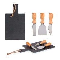 Tabla de 30 x 17 cm de pizarra para quesos con 3 cuchillos