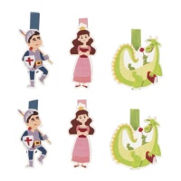 Pinzas de caballero, princesa y dragón - 6 unidades
