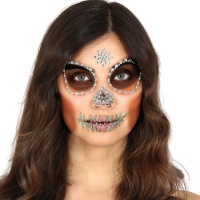 Joyas adhesivas faciales de calavera verde