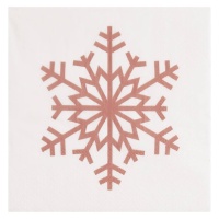 Servilletas de 12,5 x 12,5 cm blancas con copo de nieve rosa dorado metalizado - 30 unidades