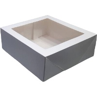 Caja de 25 x 25 x 9,5 cm para tarta blanca con ventana superior