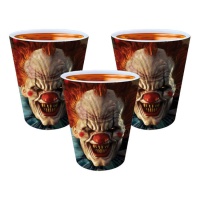 Vasos de 6 cm de plástico chupito de Payaso Asesino - 3 unidades