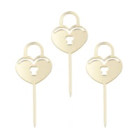 Picks acrílicos de candados del amor dorados - 8 unidades