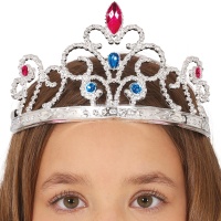 Tiara de plata con piedras azul y fucsia