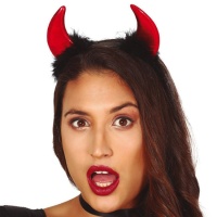 Diadema de cuernos de diabla acolchados con pelo