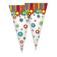Bolsa para chucherías de cono de flores de 40 x 20 cm - 100 unidades