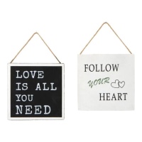 Cartel de madera con frase romántica de 20 x 20 cm - 1 unidad