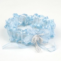 Liga azul de organza con perlas