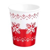 Vasos de 270 ml de Navidad bordado rojo - 6 unidades