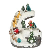 Decoración navideña de Papá Noel y patinadores con música y luz de 19 x 16,5 cm
