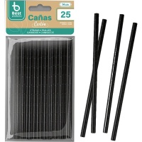 Pajitas de 14 cm de papel negras cóctel - 25 unidades