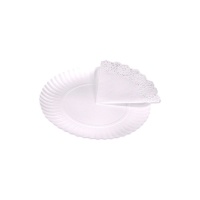 Bandeja de 16 cm redondas de cartón blanco con blonda - 4 unidades
