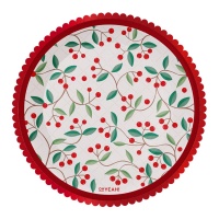 Platos de 23 cm de Navidad con muérdago - 6 unidades