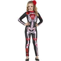Disfraz de Catrina rojo y negro para niña