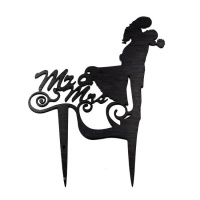 Topper para tarta acrílico Mr and Mrs con silueta novios