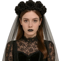 Diadema de velo negro y flores negras