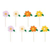 Picks para cupcakes de flores - 8 unidades