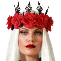 Diadema de flores rojas y puntas negras