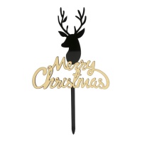 Topper para tarta de Merry Christmas con reno de 16,5 x 10 cm - Dekora