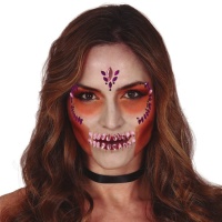 Joyas adhesivas faciales de calavera lila