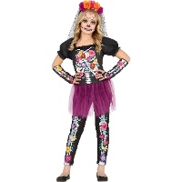 Disfraz de esqueleto Catrina floreado para niña