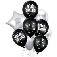 Bouquet de Feliz Cumpleaños Plateado - 9 unidades