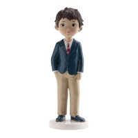 Figura para tarta de Mi Primera Comunión niño con corbata roja de 16 cm