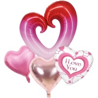 Bouquet de globos de San Valentín de corazones rosas - 5 unidades