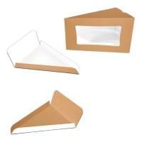 Caja de 15,5 x 10 x 9 cm para porción de tarta kraft y base - 1 unidad