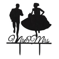 Topper para tarta acrílico de Mr and Mrs a la fuga