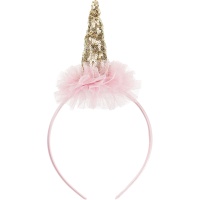 Diadema de unicornio con ribete de volante rosa y cuerno