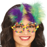 Gafas de rumbero con plumas de colores