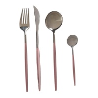 Cubertería vintage plata y rosa - 8 unidades