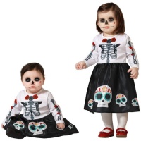 Disfraz de catrina blanco y negro para bebé niña