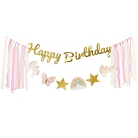 Guirnalda de Unicornios Happy Birthday con cintas de 2,30 m