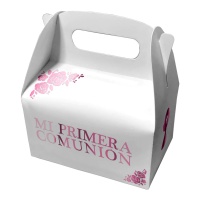 Caja de cartón de Mi Primera Comunión con paloma y cáliz rosa - 2 unidades