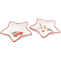 Plato de 18,2 cm de cerámica de estrella de Navidad de Papá Noel - 1 unidad