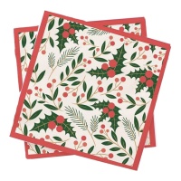 Servilletas de 16,5 x 16,5 cm de acebo rojo - 20 unidades