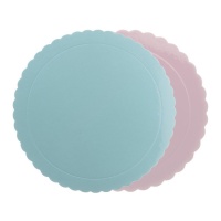 Base para tarta de 25 x 25 x 0,3 cm azul y rosa