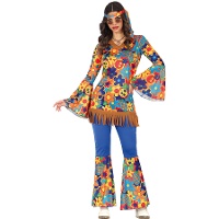 Disfraz de hippie colorido floral para mujer