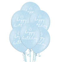Globos de látex Happy Birthday azul de 30 cm - PartyDeco - 50 unidades