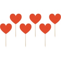 Picks de corazones rojos - 6 unidades