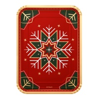 Bandeja de 34 x 25 cm de cartón rectangular de Winter rojo y verde - 2 unidades