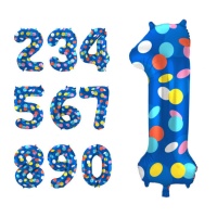 Globo de número Colorful Dots de 86 cm - Folat - 1 unidad