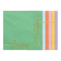 Servilletas de Happy Birthday de colores de 16,5 x 16,5 cm - 12 unidades